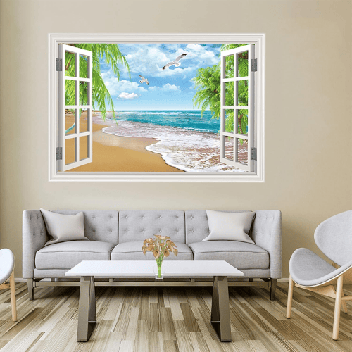 Fake Window Summer Mountain & Lake Scenery Wall Mural