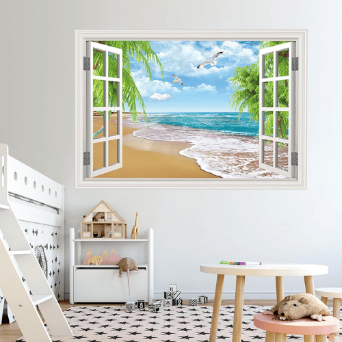 Fake Window Summer Mountain & Lake Scenery Wall Mural