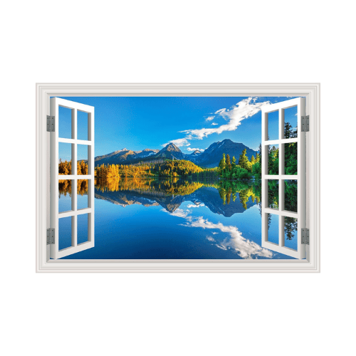 Fake Window Summer Mountain & Lake Scenery Wall Mural