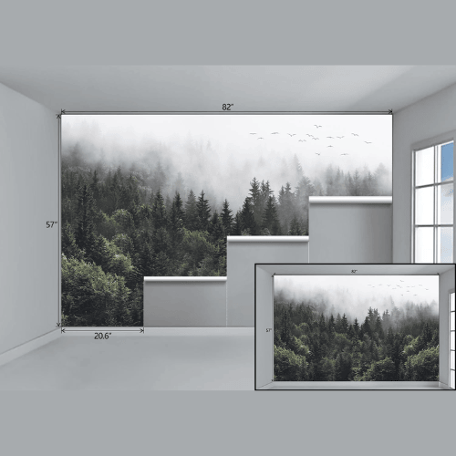 Vintage Foggy Mountain Scenery Self-Adhesive Wall Mural