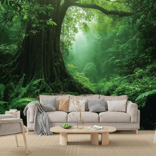 Green Forest Tree Cave Wall Tapestry – Nature Landscape Mural Backdrop