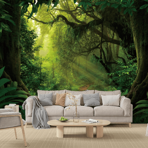 Green Forest Tree Cave Wall Tapestry – Nature Landscape Mural Backdrop