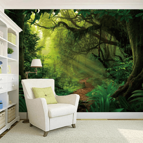 Green Forest Tree Cave Wall Tapestry – Nature Landscape Mural Backdrop